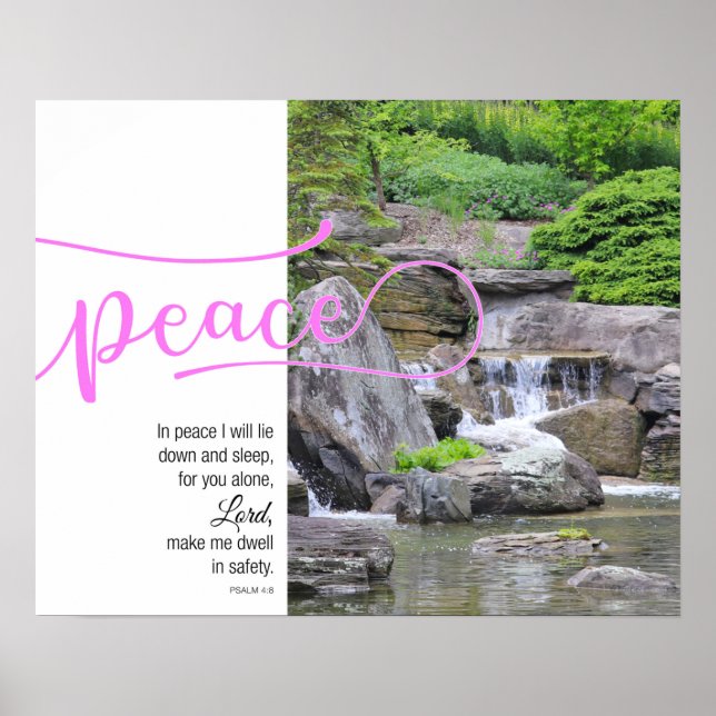 Waterfall Photo Psalm 4:8 Peace Poster (Front)