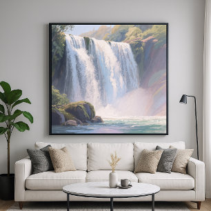 Waterfall Pond - Digital Pastel Painting Style Poster