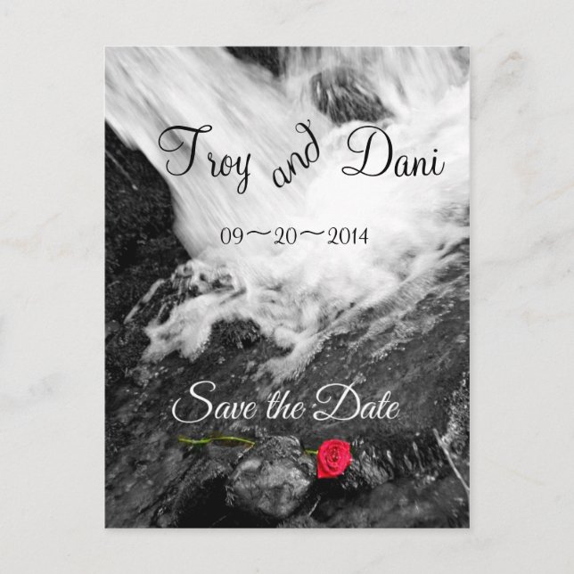 Waterfall & Rose - Save the Date Announcement Postcard (Front)