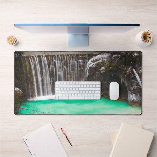 Waterfall stunning turquoise water lake Jasna, Slo Desk Mat