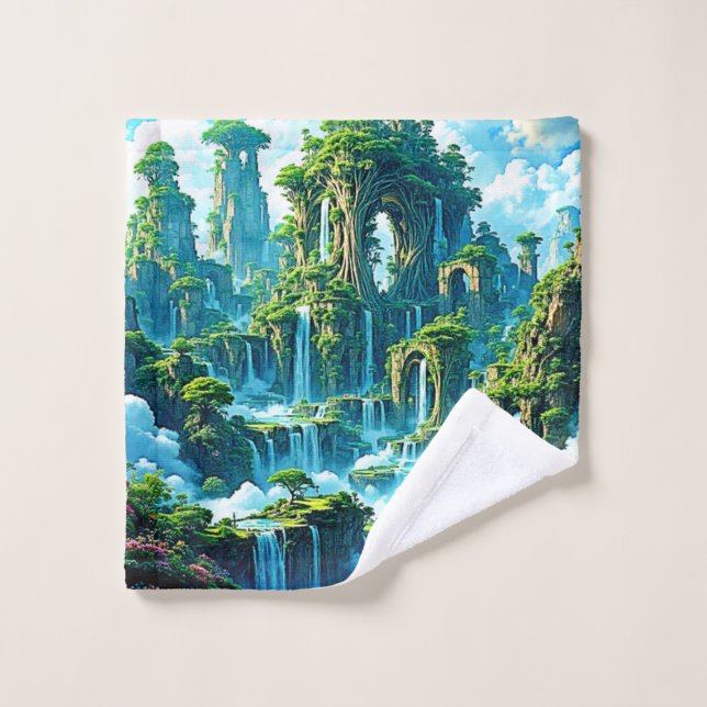 Waterfall Tree Kingdom Dream Bath Towel Set (Wash Cloth)