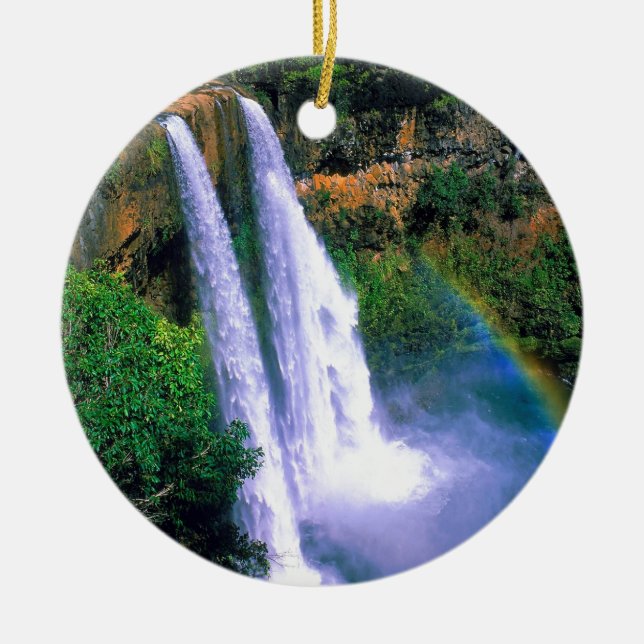 Waterfall Wailua Kauai Hawaii Ceramic Tree Decoration (Front)
