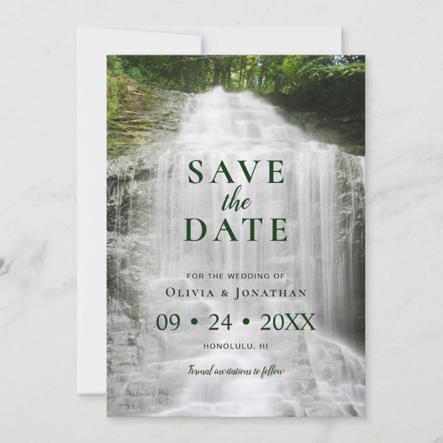 Waterfall Wedding Photo Save the Date (Front)