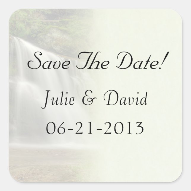 Waterfall Wedding Save The Date Square Sticker (Front)
