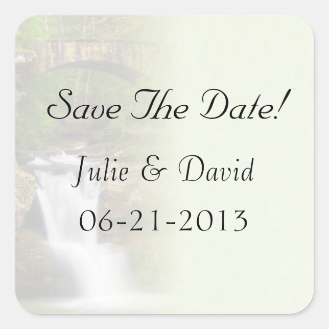 Waterfall Wedding Save The Date Sticker (Front)