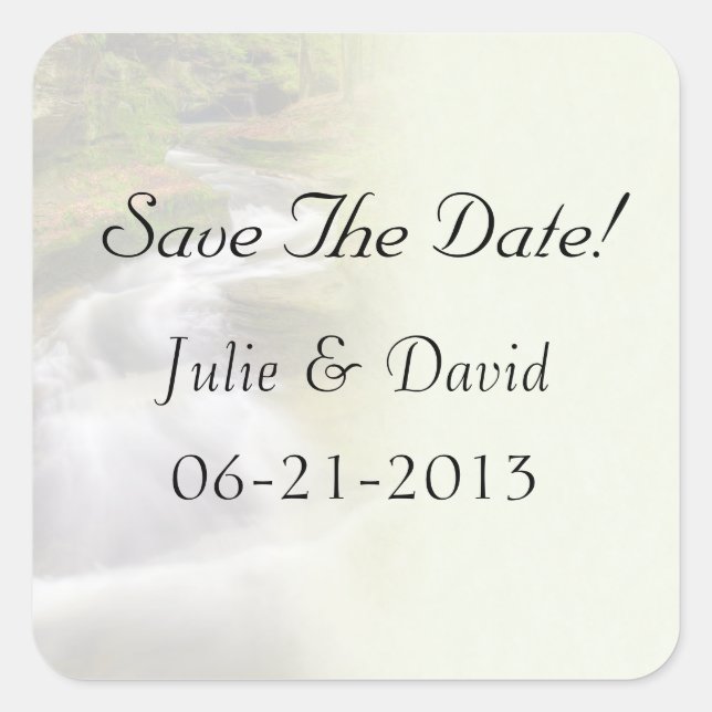 Waterfall Wedding Save The Date Stickers (Front)