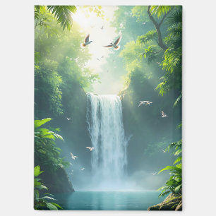 waterfall with birds flying over it magnet