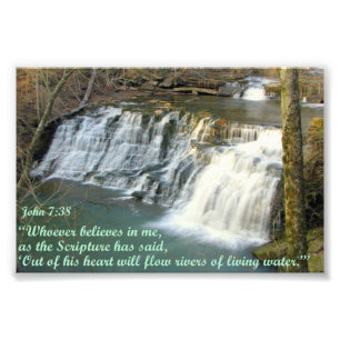Waterfall with John 7:38 Photo Print