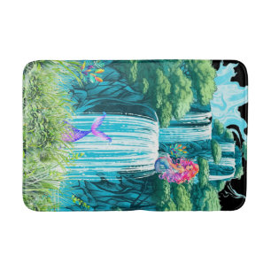waterfall with mermaids bath mat