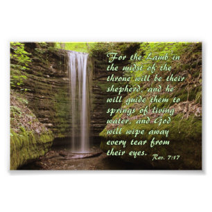 Waterfall with Rev. 7:17 verse Photo Print