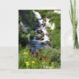 Waterfall with Wildflowers, NV Blank Greeting Card