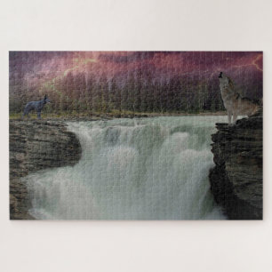 Waterfall with Wolves Jigsaw Puzzle