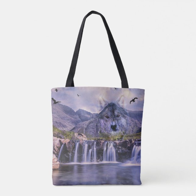 Waterfall Wolf Mountain All Over Print Tote Bag (Back)