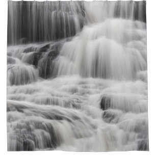 WATERFALLS AND BLACK AND GRAY WATERFALLS SHOWER CURTAIN