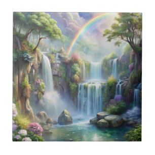 Waterfalls and Rainbow Ceramic Tile