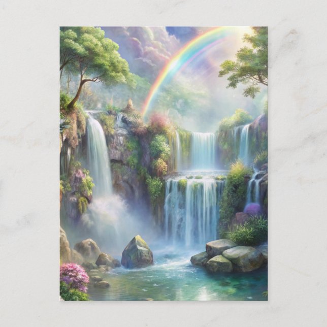 Waterfalls and Rainbow Postcard (Front)
