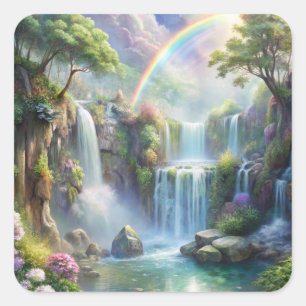 Waterfalls and Rainbow Square Sticker