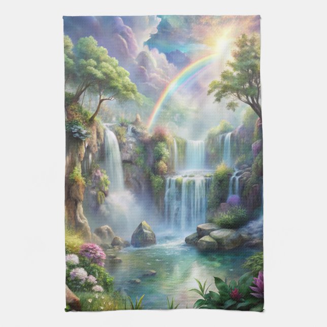 Waterfalls and Rainbow Tea Towel (Vertical)