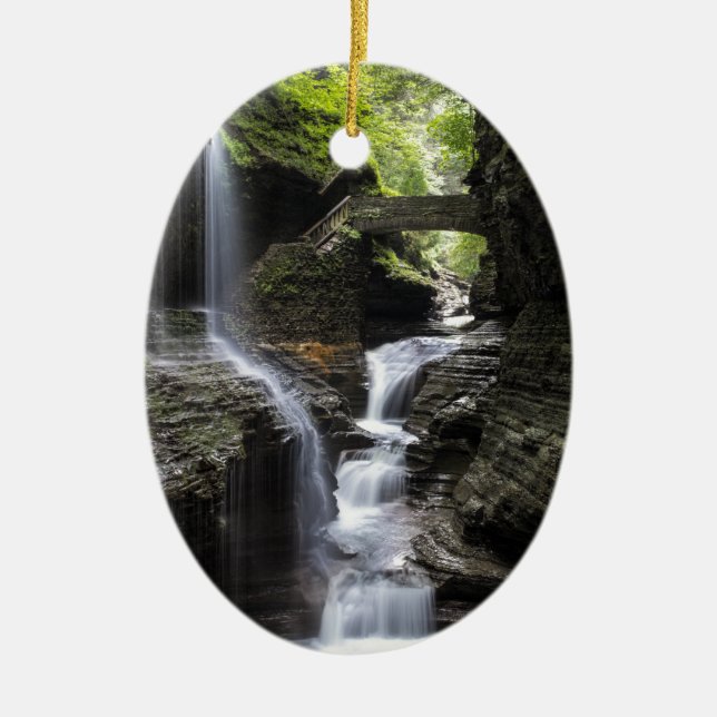 Waterfalls at Watkins Glen, NY Ceramic Tree Decoration (Front)