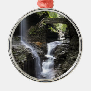 Waterfalls at Watkins Glen, NY Metal Tree Decoration