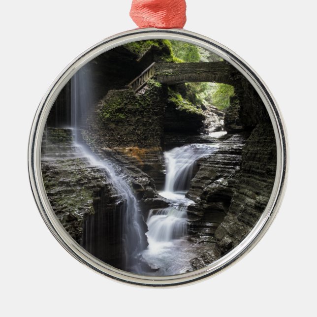 Waterfalls at Watkins Glen, NY Metal Tree Decoration (Front)