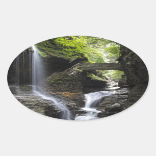 Waterfalls at Watkins Glen, NY Oval Sticker
