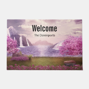 Waterfalls & Cherry Trees around a Lake Doormat