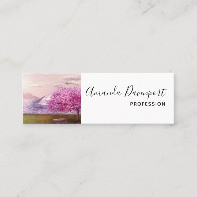 Waterfalls & Cherry Trees around a Lake Mini Business Card (Front)
