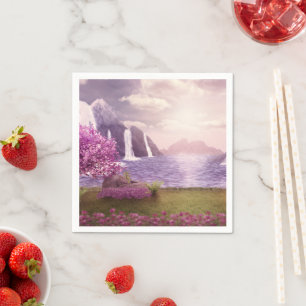  Waterfalls & Cherry Trees around a Lake Napkin