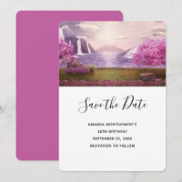 Waterfalls & Cherry Trees around a Lake