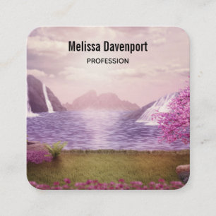 Waterfalls & Cherry Trees around a Lake Square Business Card