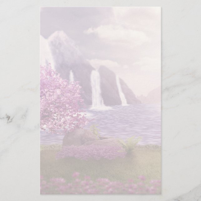 Waterfalls & Cherry Trees around a Lake Stationery (Front)