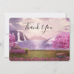 Waterfalls & Cherry Trees around a Lake Thank You Card