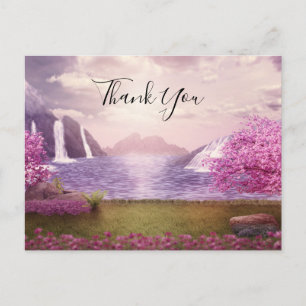 Waterfalls & Cherry Trees around a Lake Thank You Postcard