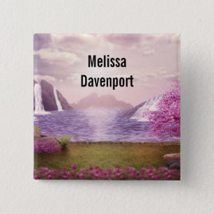 Waterfalls & Cherry Trees by a Lake 15 Cm Square Badge