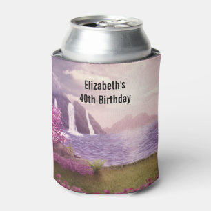 Waterfalls & Cherry Trees by a Lake Birthday Can Cooler