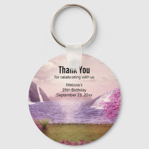 Waterfalls & Cherry Trees by a Lake Favour Key Ring