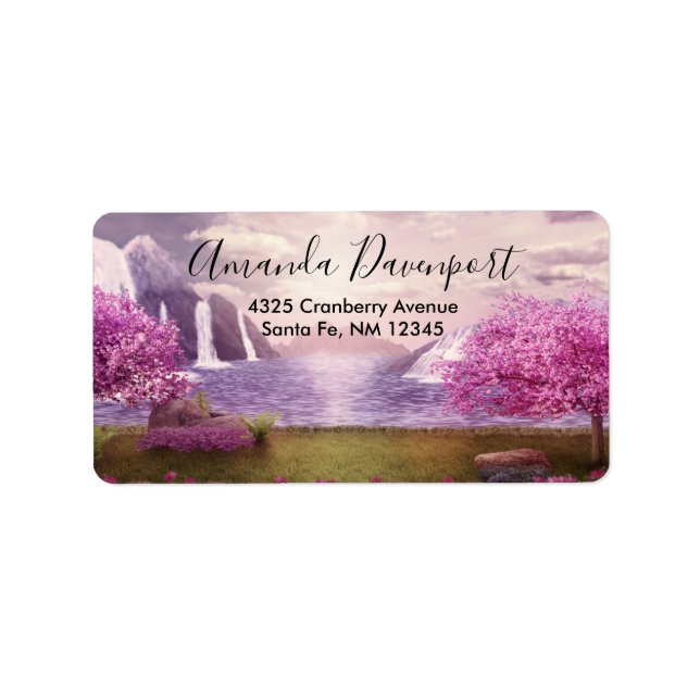 Waterfalls & Cherry Trees by a Lake Label (Front)
