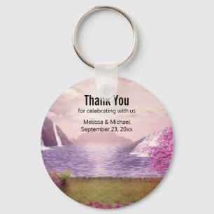 Waterfalls & Cherry Trees by a Lake Wedding Favour Key Ring