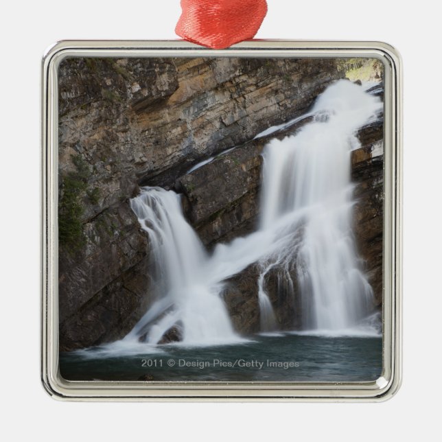 Waterfalls Coming Out Of A Rock Cliff Metal Tree Decoration (Front)