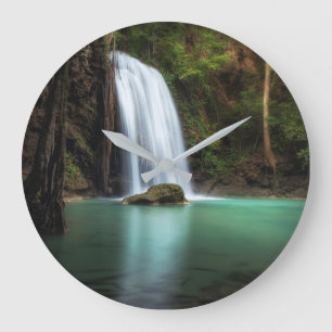 Waterfalls Erawan Waterfall, Thailand Large Clock