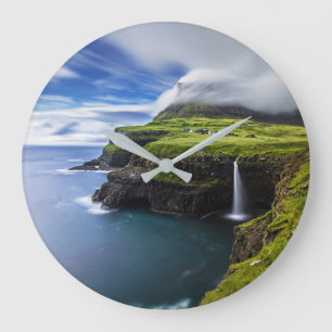 Waterfalls   Faroe Islands, Denmark Large Clock