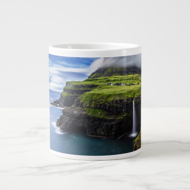Waterfalls | Faroe Islands, Denmark Large Coffee Mug (Front)