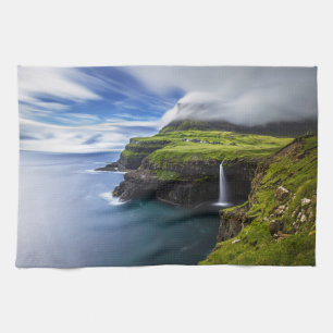 Waterfalls Faroe Islands, Denmark Tea Towel