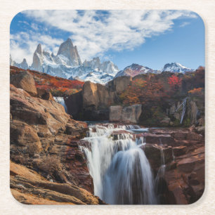 Waterfalls   Fitz Roy Mountain, Argentina Square Paper Coaster