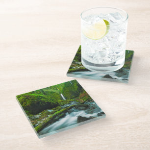 Waterfalls Grotto Falls, Oregon Glass Coaster