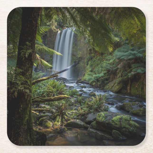 Waterfalls | Hopetoun Falls, New Zealand Square Paper Coaster (Front)