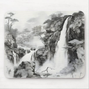 Waterfalls Ink Painting Mouse Pad