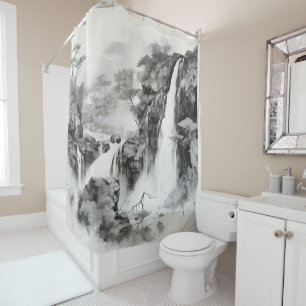 Waterfalls Ink Painting Shower Curtain