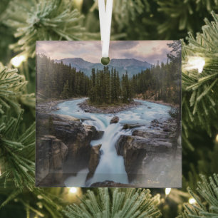 Waterfalls   Jasper National Park, Canada Glass Tree Decoration